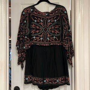 Free People XS Black Embroidered Dress with Drawstring Waist